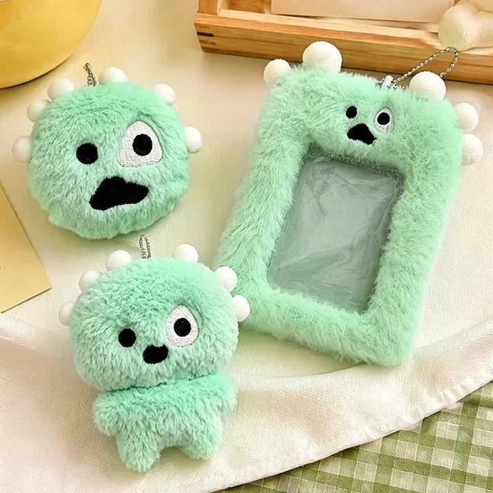 Green Plush Monster Photocard Holder Keychain