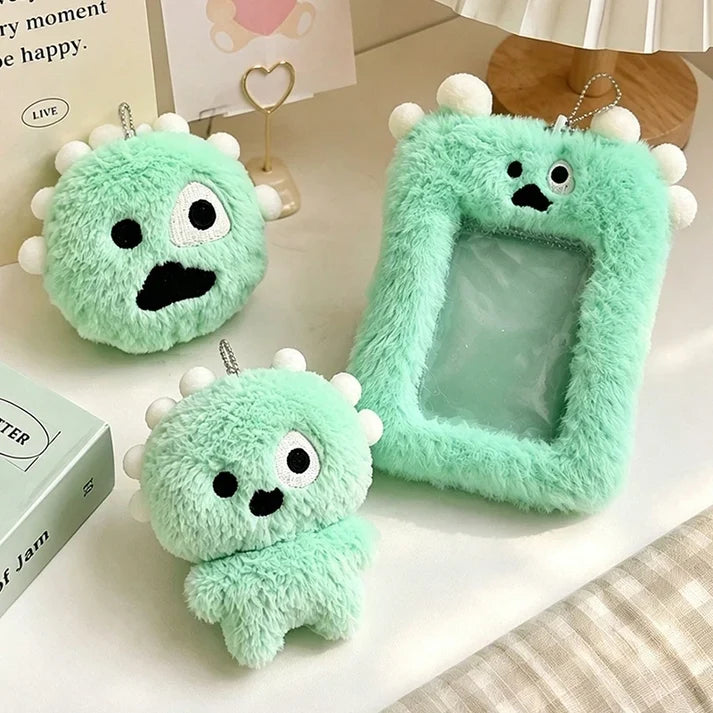 Green Plush Monster Photocard Holder Keychain